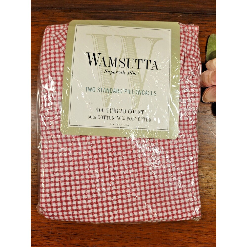 2 Pack Wamsutta Red English Gingham Ruffled STANDARD Pillowcase Country Plaid